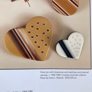 Firm Original vintage Lea Stein Paris heart pin with rhinestones excellent condi